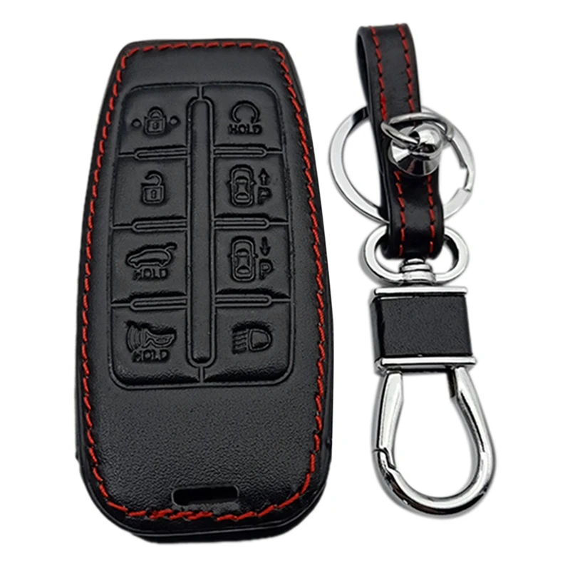 Lederen Autosleutel Case 8 Knop Smart Keyless Entry Afstandsbediening Protector Cover Voor Hyundai Genesis G80 GV80 2019-2021