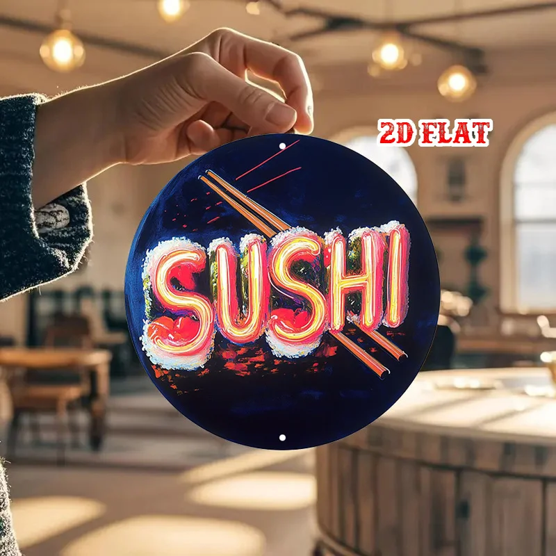 1 قطعة النيون السوشي وعيدان تناول الطعام جولة الألومنيوم تسجيل مقاومة الطقس جدار الفن المعدني للداخلية/الخارجية ، ديكور اليابانية المعاصرة #6