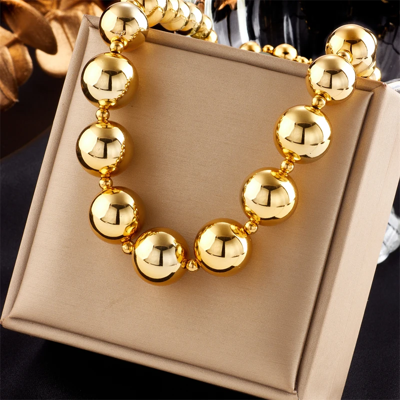 DIEYURO Exaggerated CCB Material Large Round Ball Beads Choker