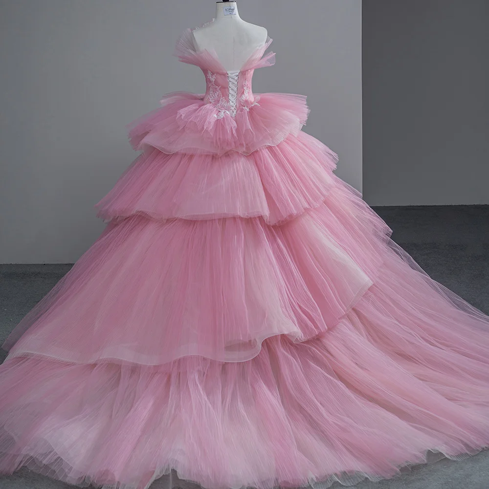 Pink 2024 Cake Quinceanera Dress Strapless Popular Design Ball Gown Bride Robe Sweet Sequins Bridal Dresses Vestidos De Novia