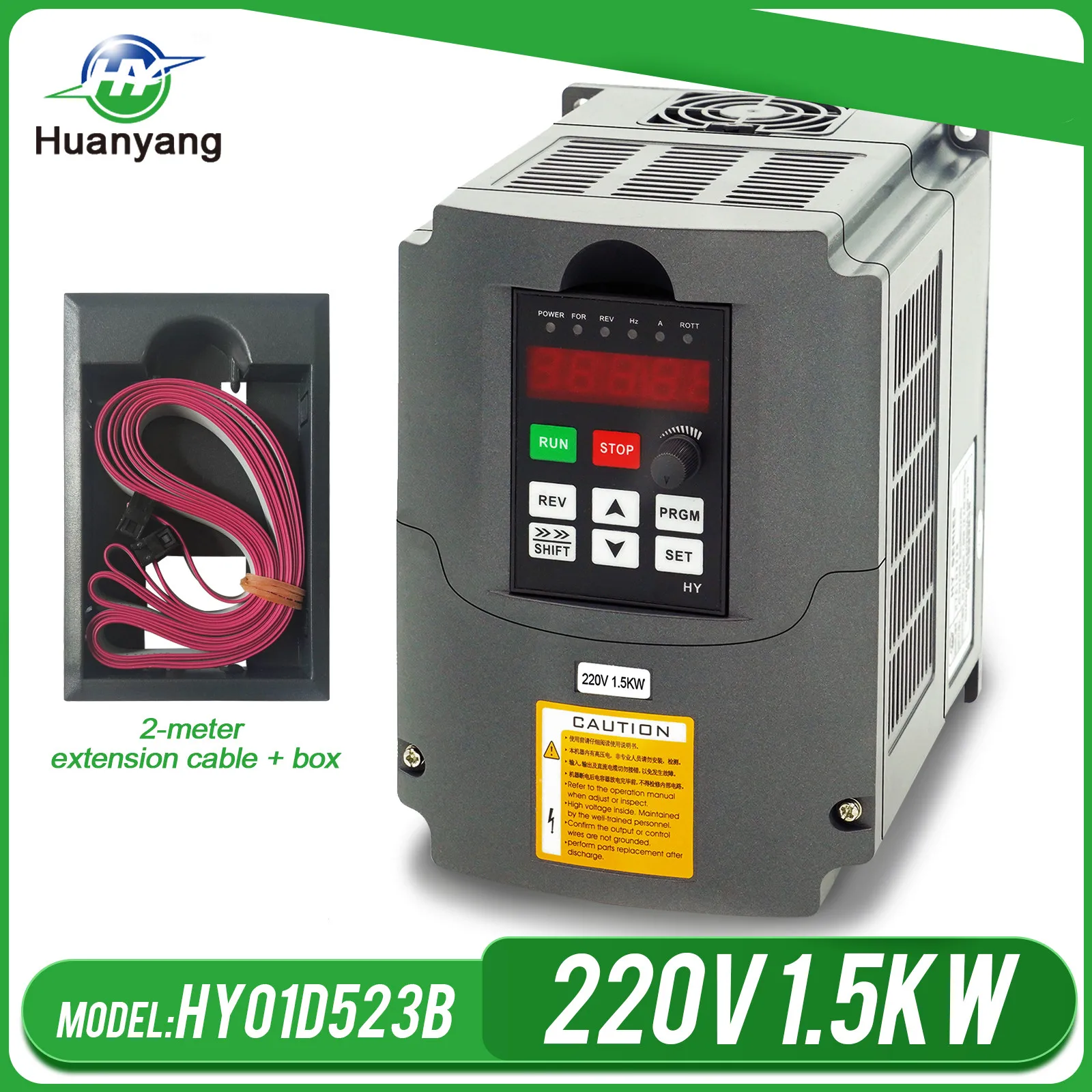 Huanyang 1.5kw 2hp 220v 400hz 7A VFD Inverter Spindle Motor Speed Controller and Extension Cable Clamp 