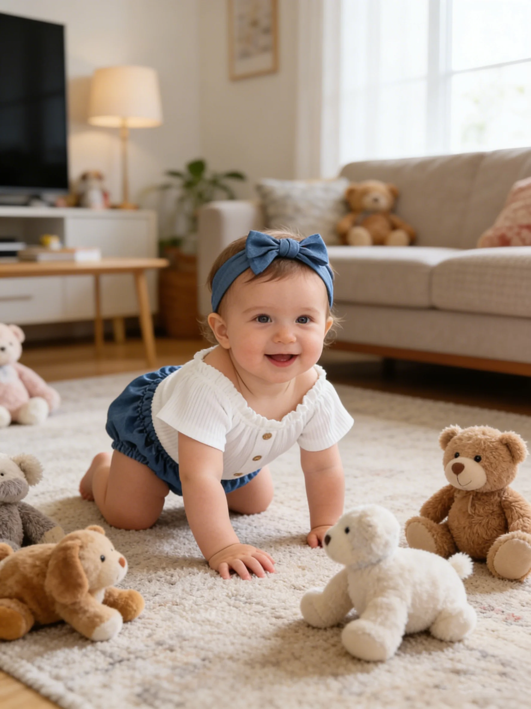 Summer Newborn Baby One-Shoulder Stripe Sweet Style Short-Sleeve Bottom Cover + Denim Butterfly Knot Shorts + Hairband