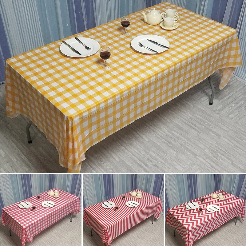 Plastic Tablecloth Disposable Thickening Red Checkered Tablecloth Party Picnic Table Waterproof Mat Wedding Home Decoration