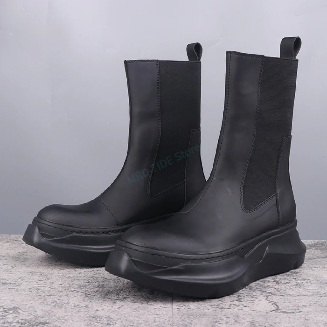 

Brand Men Boots Genuine Leather High Top Slip On Double Soles Chelsea Boots For Woman Vintage Luxury Designers Man's Shoes