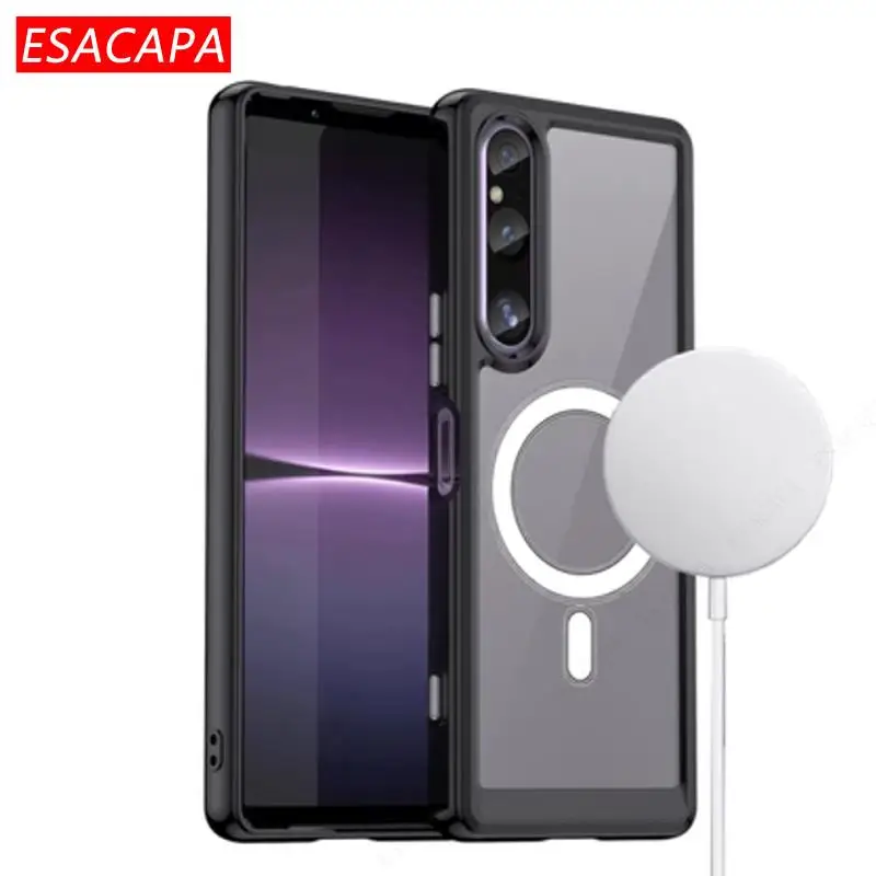 For Sony Xperia 1V Magsafe Magnetic Transparent Phone Case For Sony Xperia 1V XQ-DQ44 Armor Bumper Shockproof Back Cover