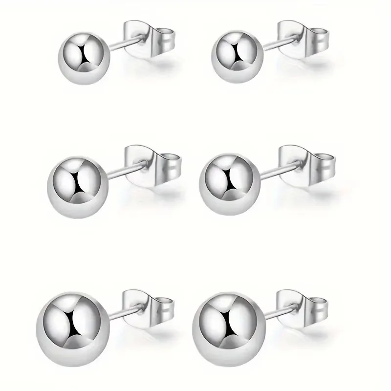 6pcs/12pcs Size 3/4/5mm Simple Classic Stainless Steel Round Ball Bead Stud Earrings Cartilage Piercing Jewelry for Women Men