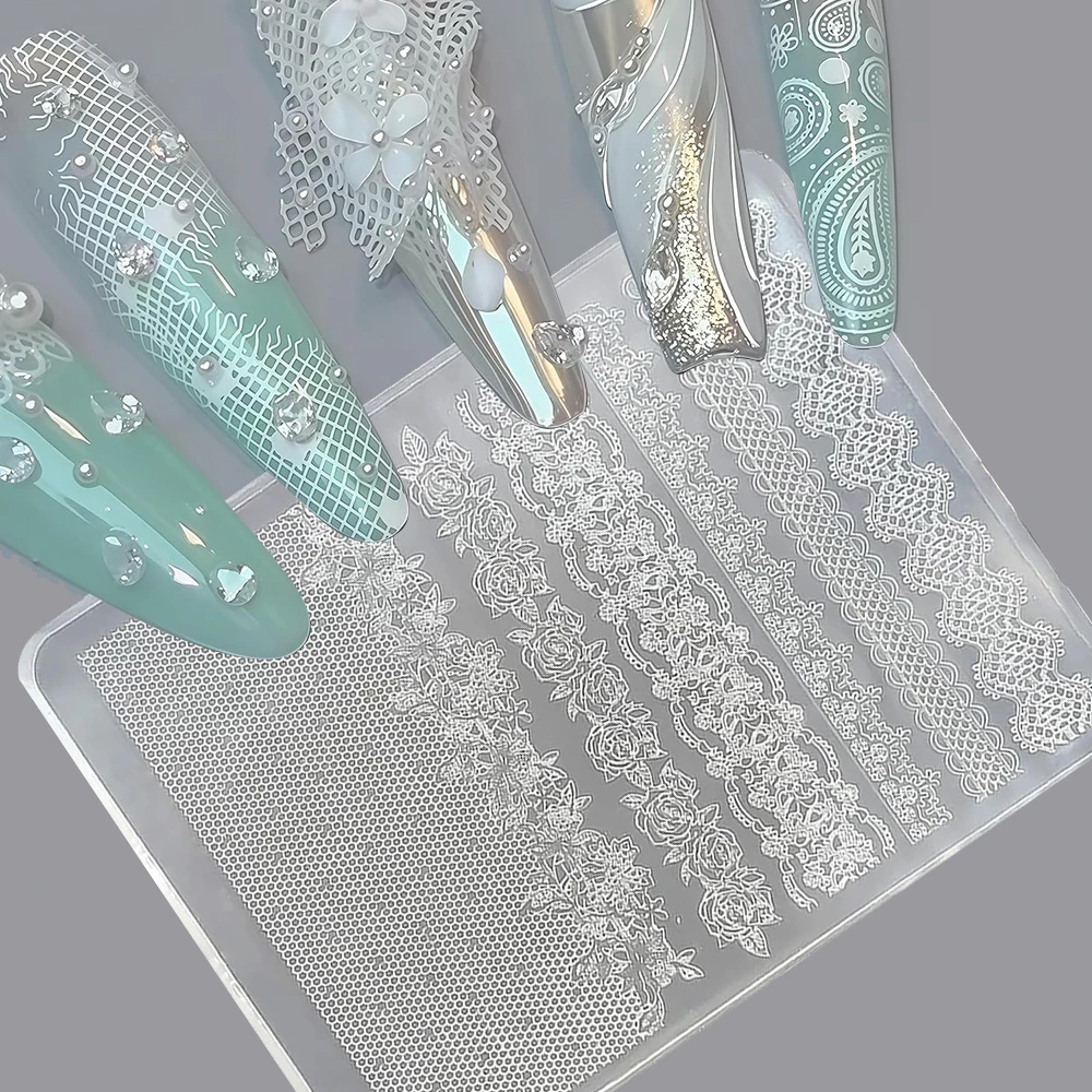 83mm Ultra-Thin Lace Silicone Nail Art Mold Lace flowers 3D White Sexy French Pattern Manicure Molds Silicone Tools DIY Charms