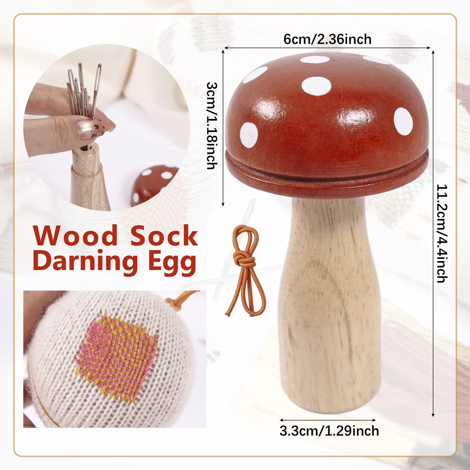 Polka Dot Darning Mushroom Knitting Tool Kit - Complete Mending Set with Wooden Accessories for Sock & Sweater Repair