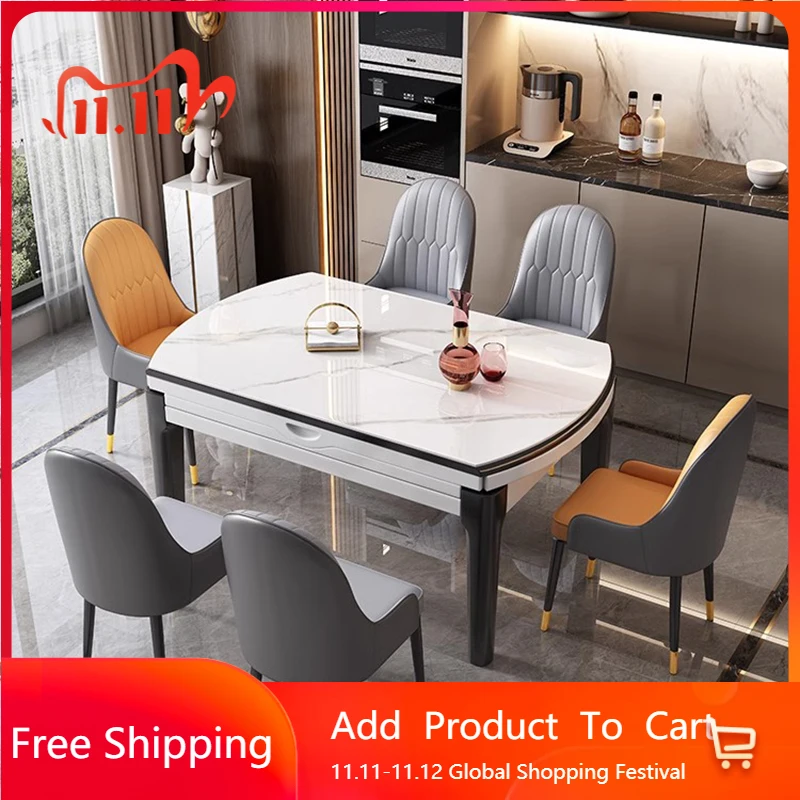 

Trendy Round Dining Table Household Cooker Luxury Combination Dining Table Modern Simple Compact Children Mesa Trendy Furniture