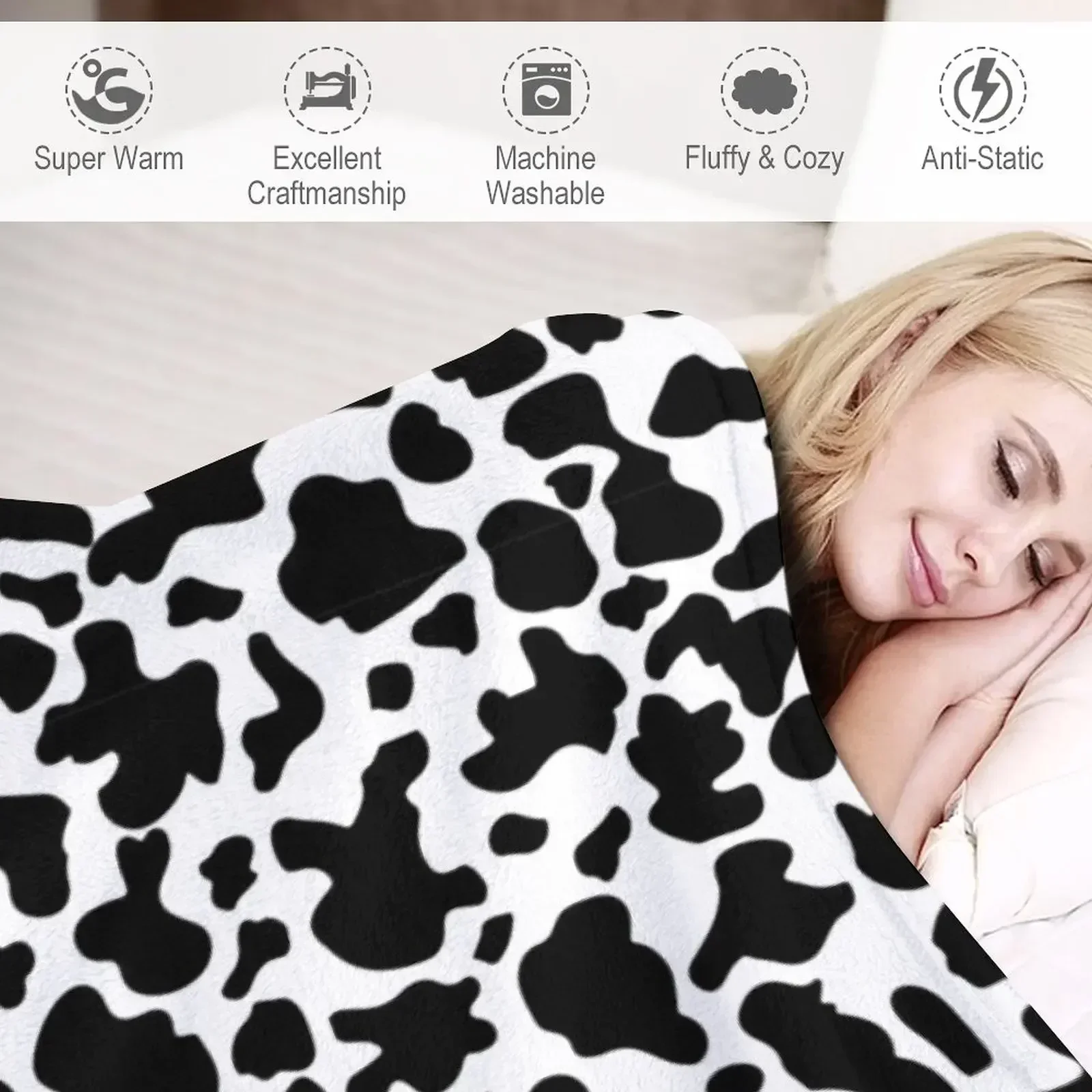 Black and White Cow Print Throw Blanket Plush Luxury Designer heavy to sleep Decorative Throw Blankets image 4