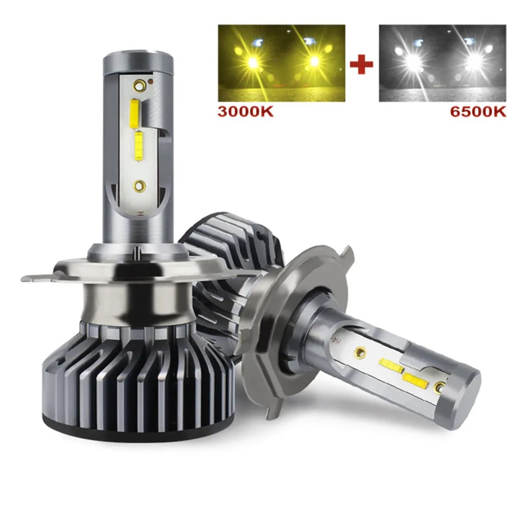 2 Bombillas LED H7 de Doble Color para Faros Delanteros H4 H11 HB3 HB4 9005 9006 H1 880 H27 Canbus, Luces Antiniebla para Auto, 12V 80W 6000K 20000LM