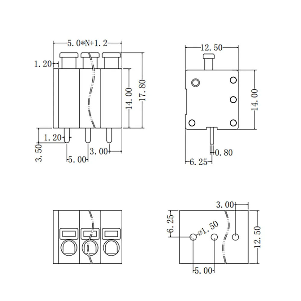 PCB 용수철 터미널 블록 KF143-5.0 DG236-5.0