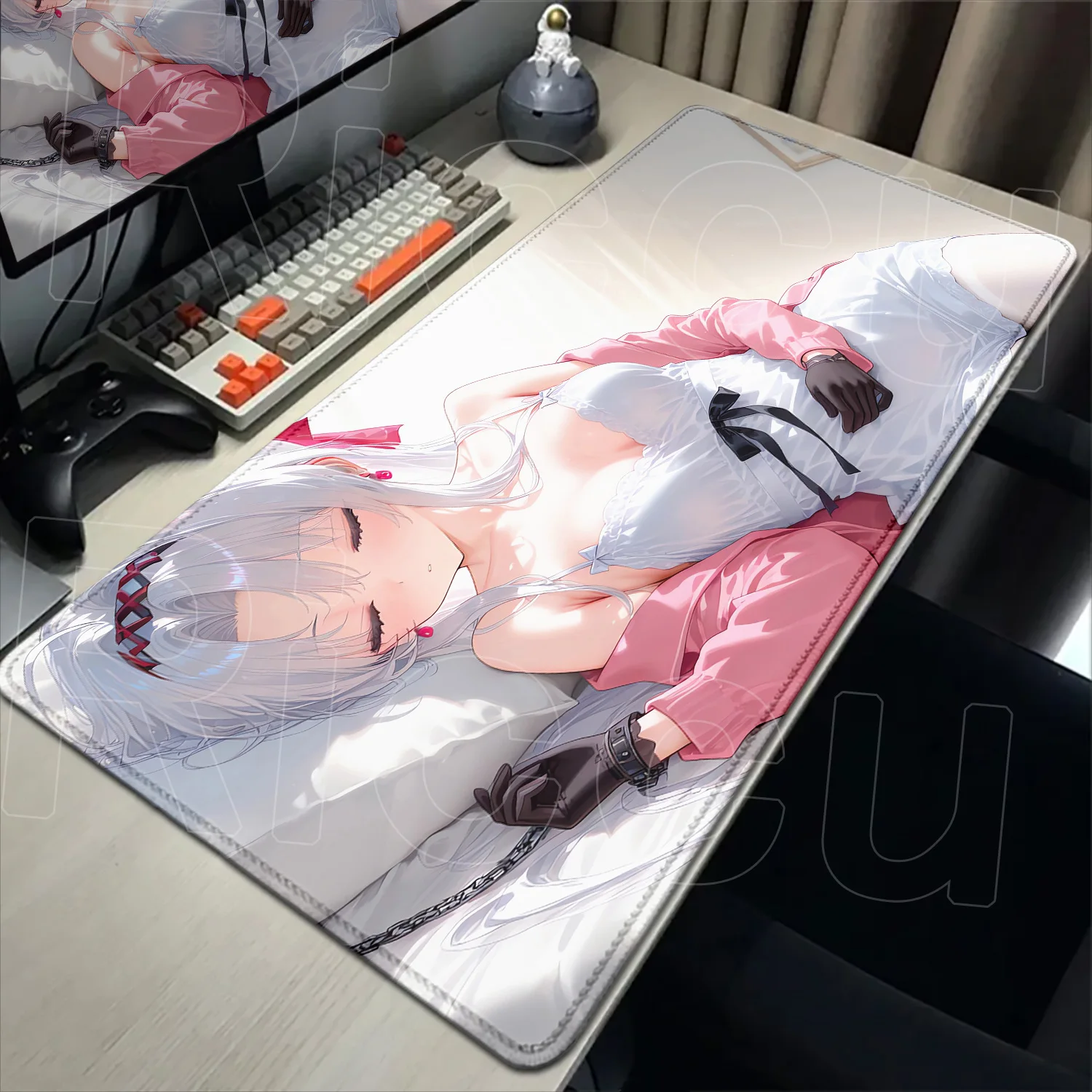 แผ่นรองเมาส์ลายสาวอนิเมะสุดเซ็กซี่ ลายคลื่นทะเลที่น่าหลงใหล ขนาดใหญ่พิเศษ XXL สำหรับแล็ปท็อป 1200×600 มม. กันลื่น