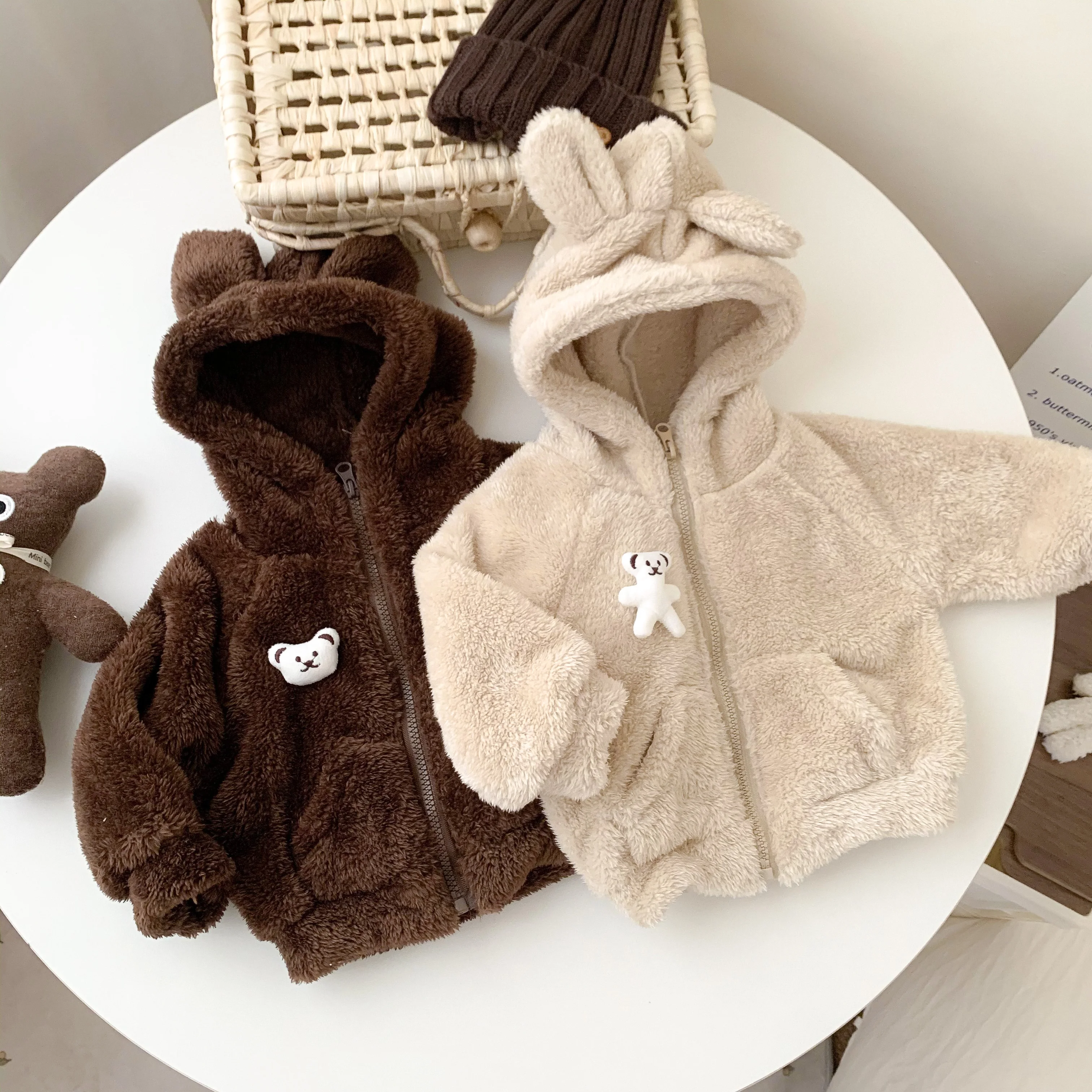 Newborn Baby Boys  Winter And AutumnCotton Coat Korean Zippered Cute Fashion Plush Thick Thickened Long Sleeved Soft Casual