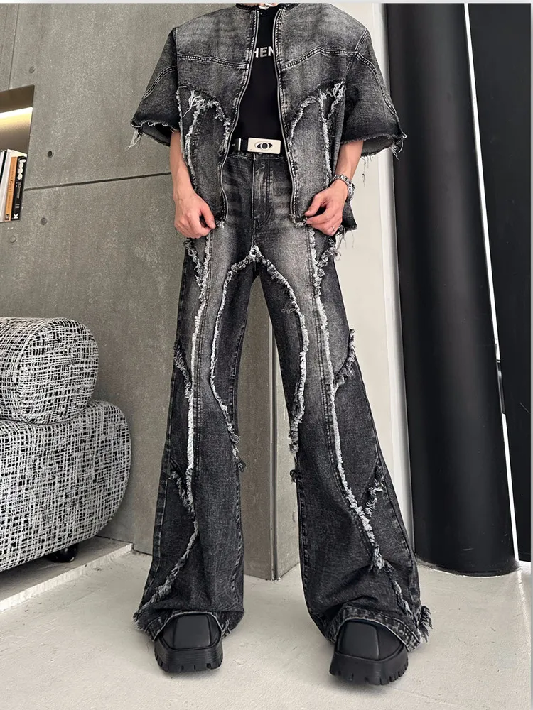 2025 Trashy Y2K ملابس الشارع الشهير سراويل جينز سوداء فضفاضة مكدسة مضيئة للرجال 90S ملابس عتيقة سراويل طويلة من القطن الجرونج #6
