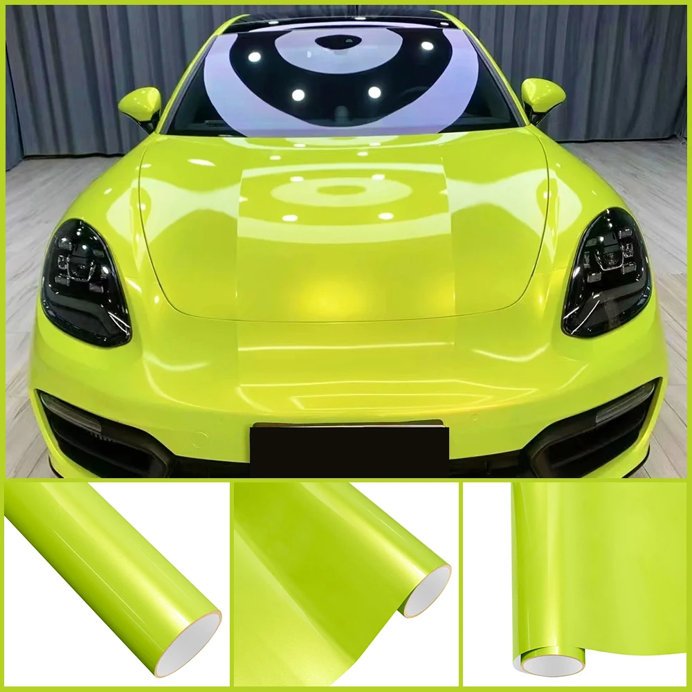 

PET Multicolored Coral Florescent Yellow Car Vinyl Film Car Engine Hood Decal Self Adhesive Motorcycle Auto Body Decoration Film