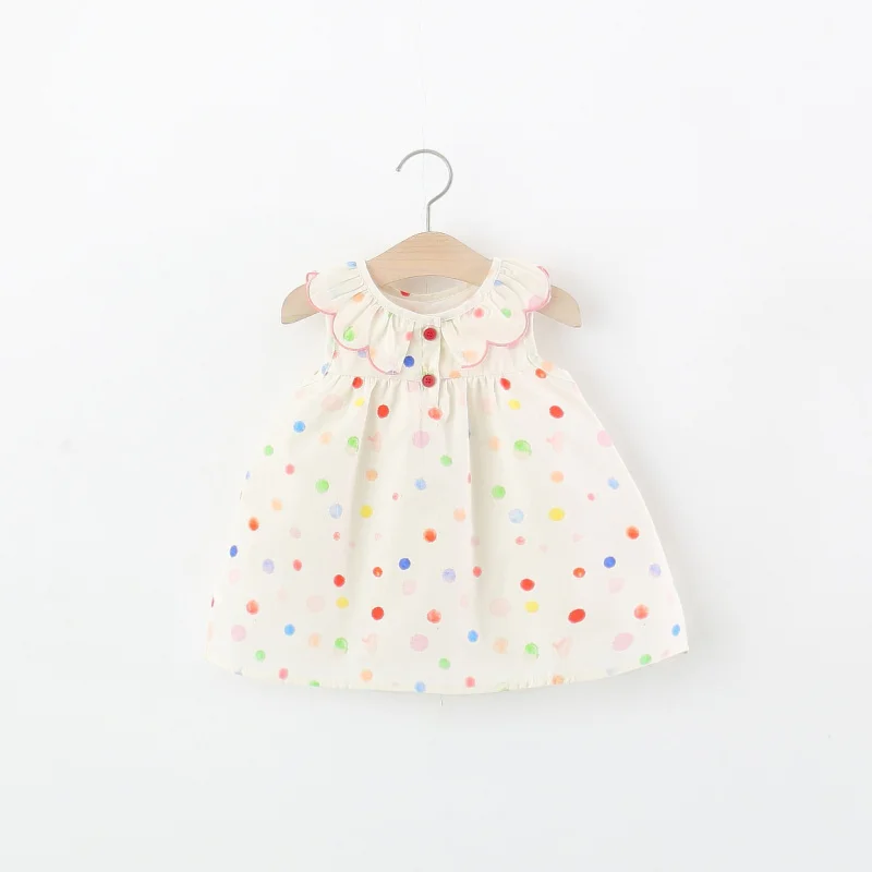 Children's clothing: girls' sleeveless dress for summer, colorful polka dot single-layer cotton dress for baby girls, stylish an