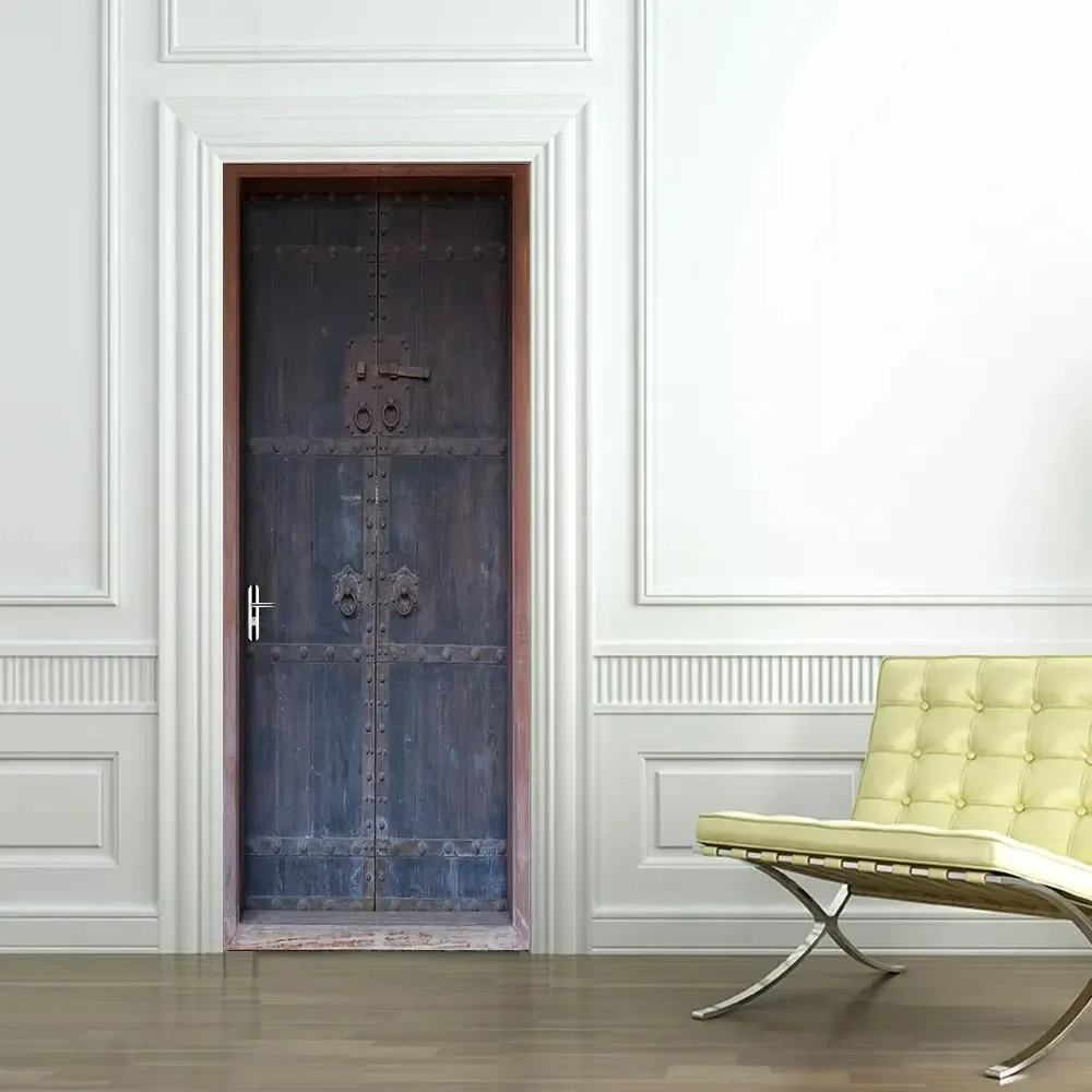 3D Industrial Container Door Sticker Vintage Wood Carved European Style Mosaic Removable Self Adhesive Wallpaper Home Decor