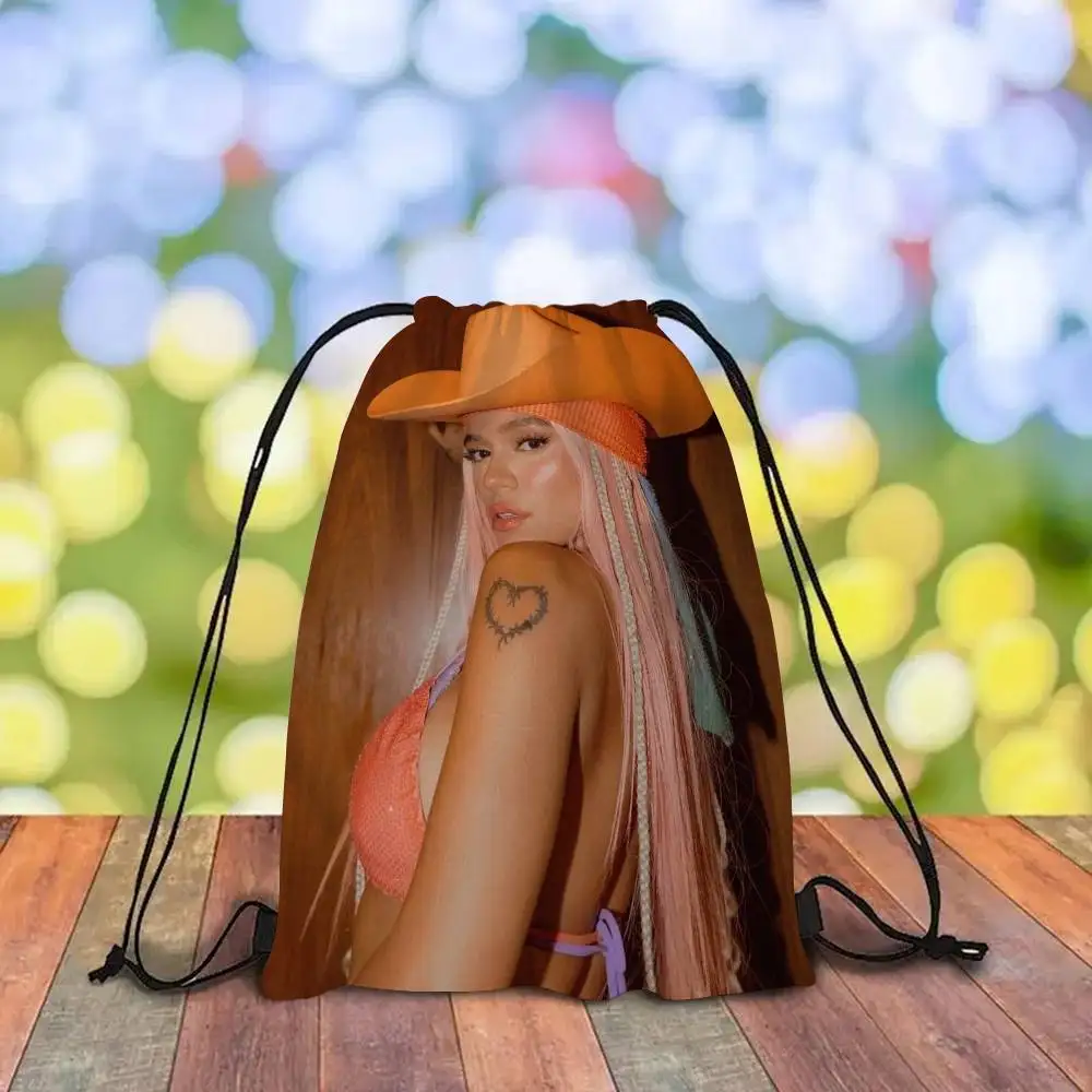 Wysokiej jakości torba na buty z nadrukiem piosenkarki K-Karol G, plecak szkolny dla kobiet, worek ze sznurkiem, styl casual.