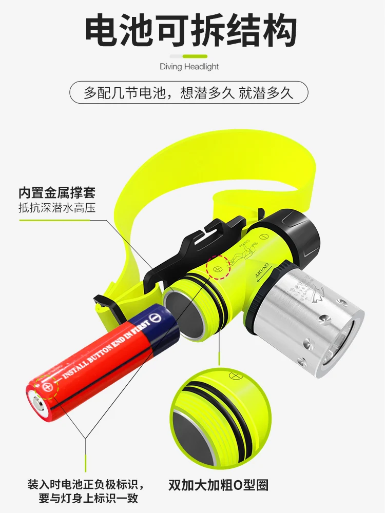 Diving headlight strong light charging super bright long battery life underwaterwaterproof flashlight to catch the sea