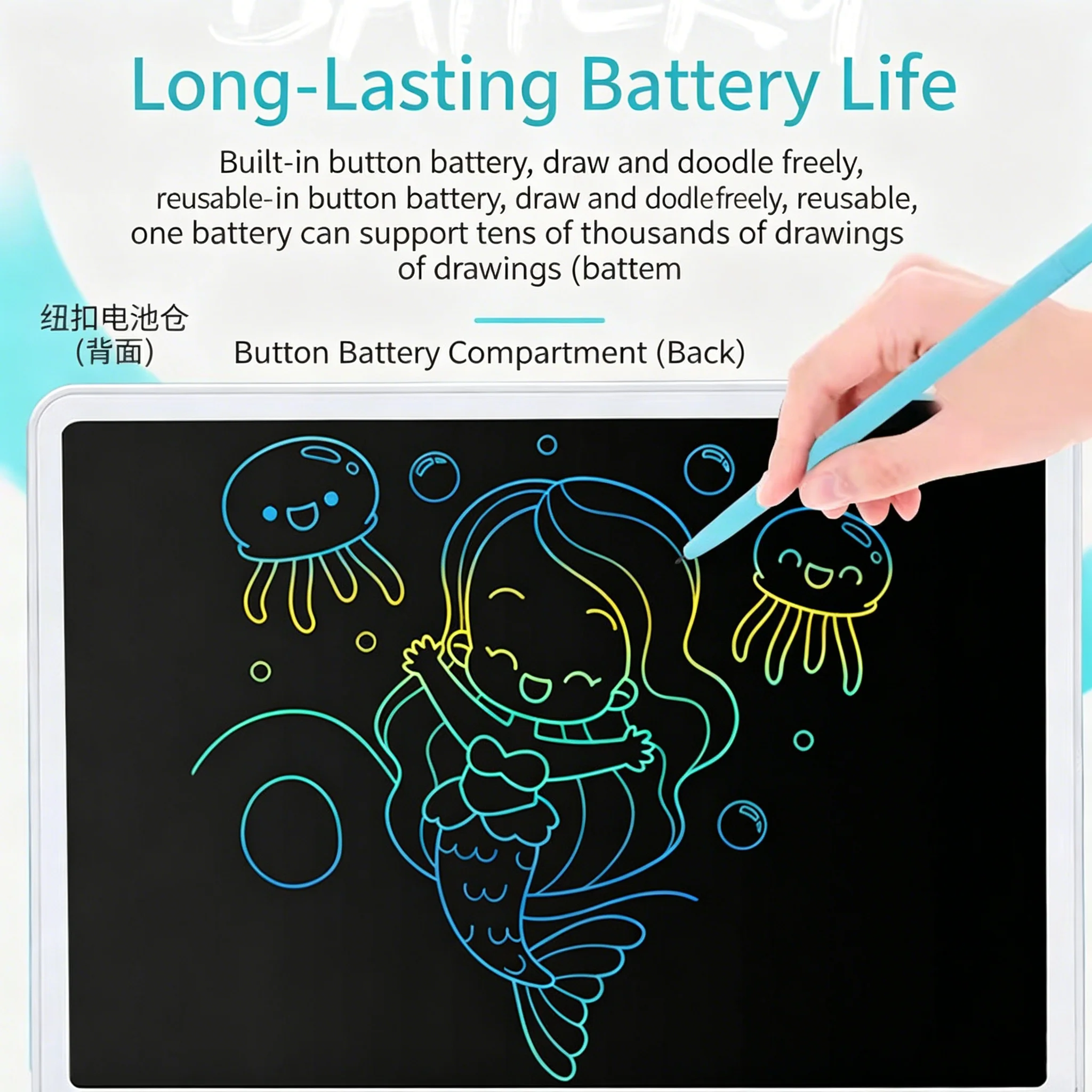 One-Click Clear Large Horizontal Color Drawing Tablet for Kids, Home & School Use