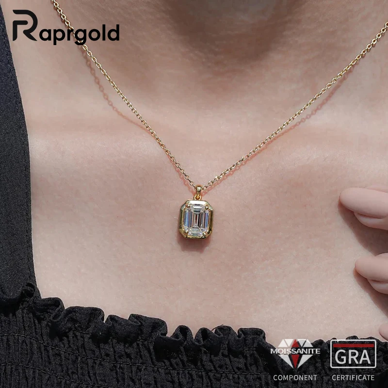 

RAPRGOLD GRA Сертифицированные модные колье-солитеры с муассанитом изумрудной огранки 4.0 карата для женщин, цепочки, изысканные украшения на шею, подарки