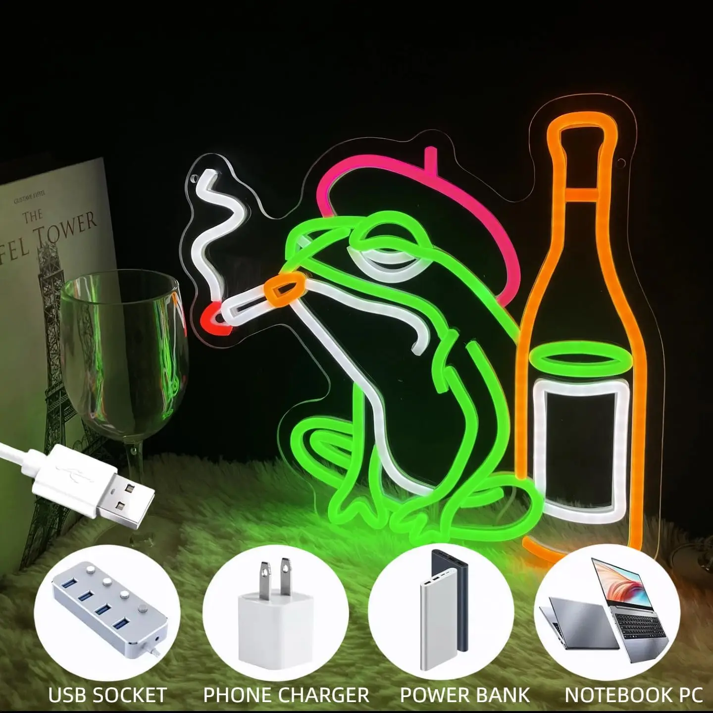 Smoking Frog Neon Sign USB Powered LED Neon Light Dimmable for Man Cave Bar Bedroom Shop Hotel Garage Decor Gifts for Man