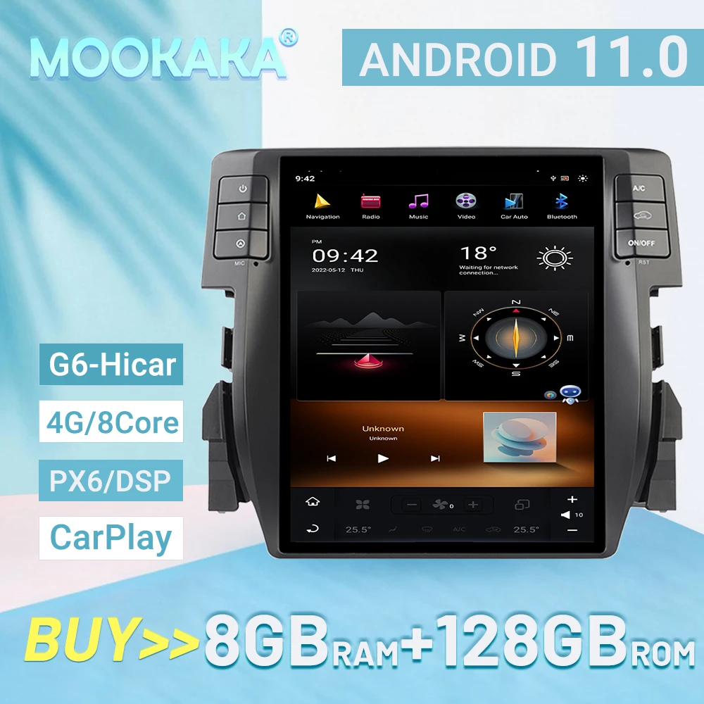 

Android 11 для Honda Civic 2016-2019, автомобильный радиоплеер высокого качества, GPS-навигация, голосовое управление, PX6/G6 128 ГБ, 4 стойки, 8 ядер