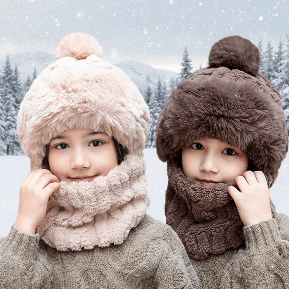 

Warm Ear Protection Children's Scarf Pullover Cap Thickened Windproof Kids Snow Caps Velvet Neckerchief Headgear