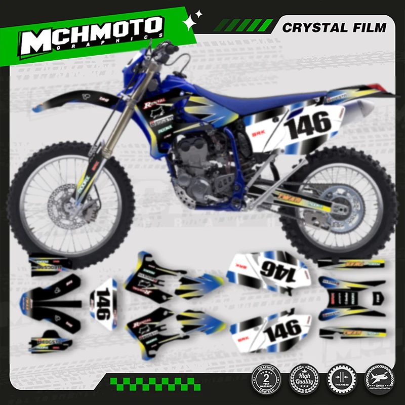 

MCHMFG For YAMAHA WR250F WR450F WRF 250 450 2003 2004 2005 2006 Motorcycle Graphics Background Decal Stickers Number Name Custom