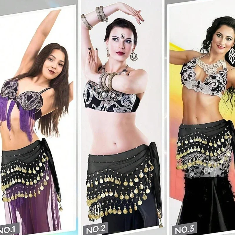 1 قطعة وشاح الورك للرقص الشرقي تنورة شيفون التفاف وشاح المهنية تنورة زي مع العملات المعدنية لليوجا الرقص الشرقي ، الخريف ، الهالوين