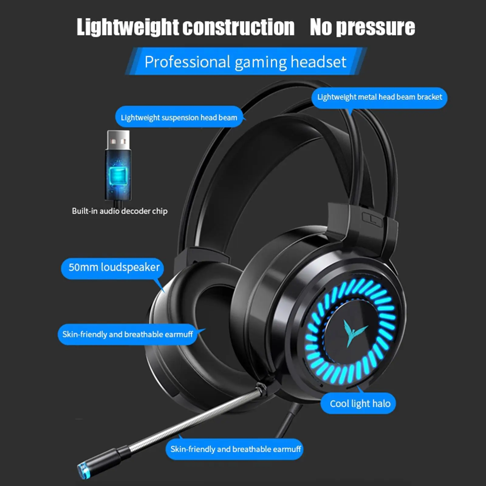 Professional Comfortable Colorful LED Peripherals Light Gaming Headset PC