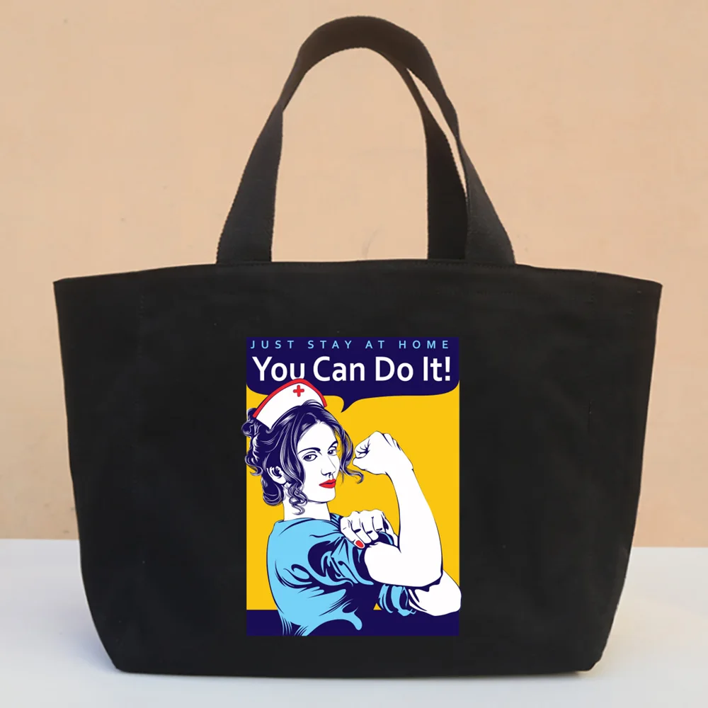 We Can Do It Nurse Printing Canvas Shopping I'm A Nurse Black Bags Shoulder Nurse Life Canvas Bags Reusable Shopper Bags