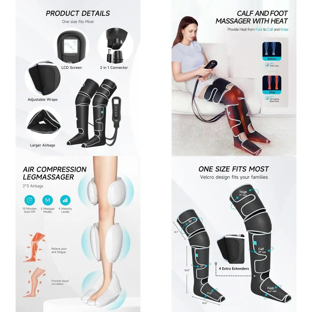 

Heated Leg Massager for Improved Circulation and Pain Relief, Suitable for Men, Women, Dad, Mom, with 2 Heat Levels, 5 Modes, 4