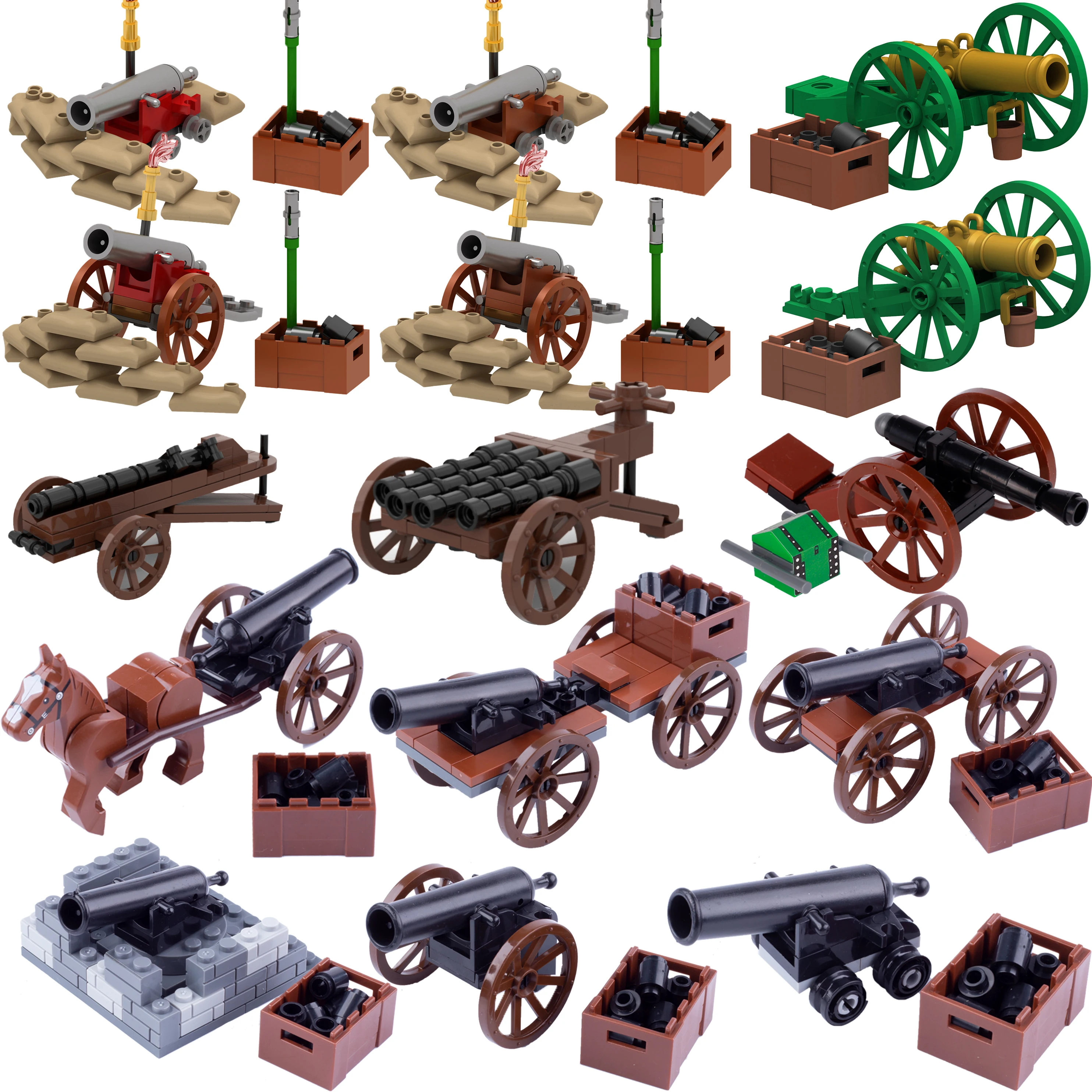 مدفع مدفع MOC النابليوني من القرون الوسطى ، كتل بناء ، أسلحة القراصنة ، عربة النقل ، ألعاب الطوب ، هدية للأطفال