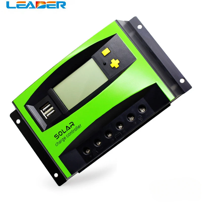 LEADER 20A-60A 12/24V MPPT LCD Display Solar PV Charge Regulators PWM Solar Charger Controller Dual USB Solar Charge Controller