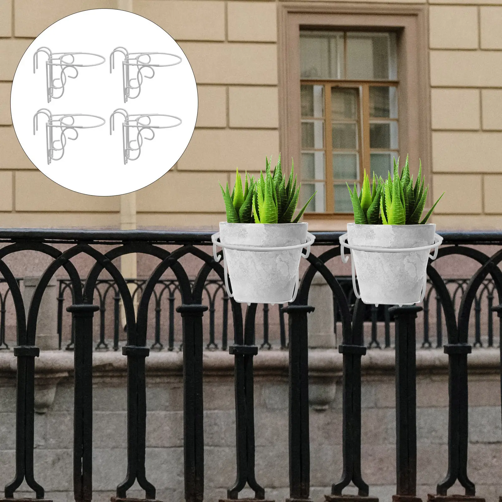 

4Pcs Sturdy Iron Flowerpot Hanging Holder for Orchid Plants Flower Hanging Rack Wall Mounted Plant Pot Railing Holder Garden