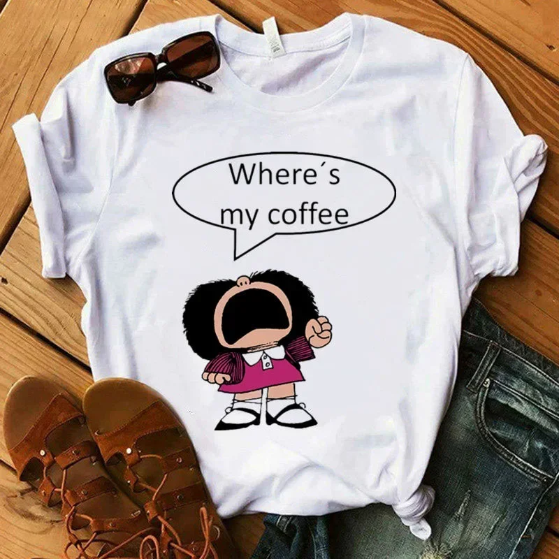 Women's T-shirt Mafalda Cartoon Print T-shirt Ladies Casual Harajuku Graphic T-shirt Short Sleeve Fashion Kawaii Tshirt Female