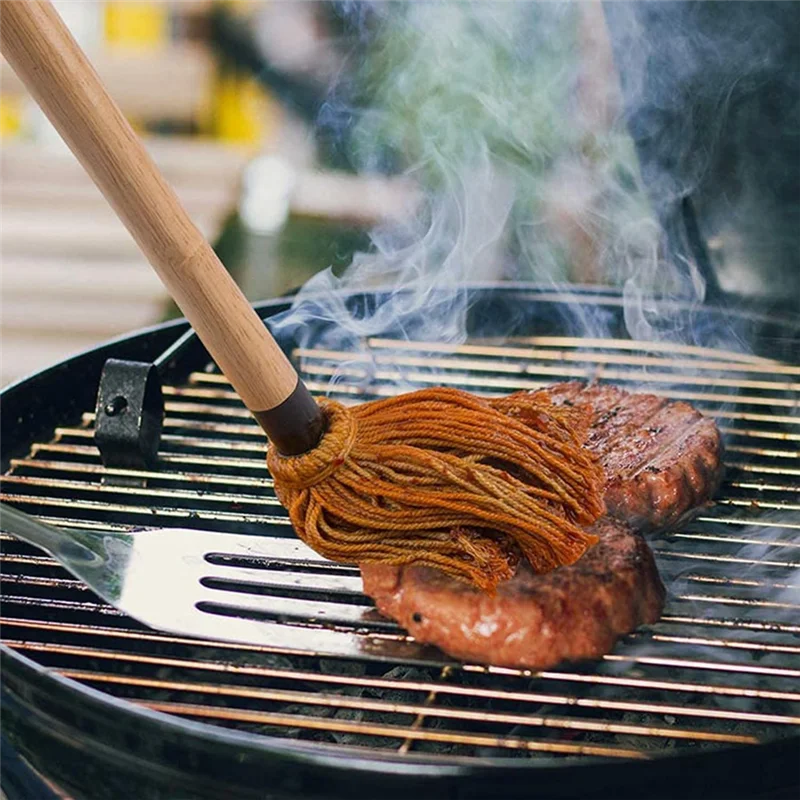 2 Pack Grilling Basting Mop, BBQ Sauce Basting Mops & Brushes With Wooden Long Handle And 6 Extra Replacement Parts