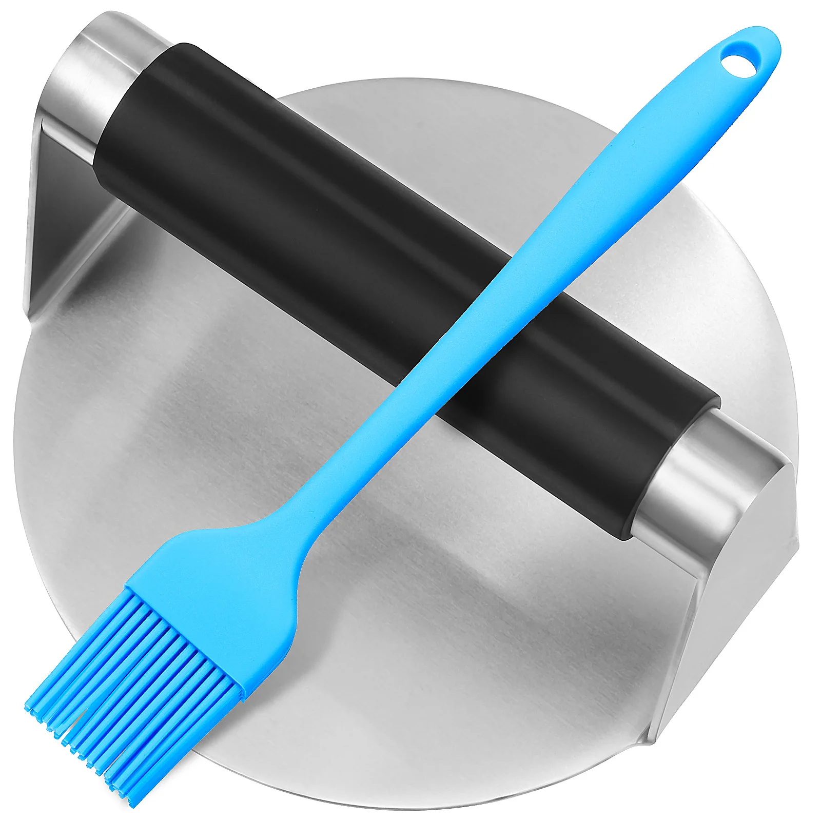 

1pcs Stainless Steel Burger Press Meat Squeezer For Griddle Hamburger Steak Grill Tool Silicone Handle Random Color BBQ Brush