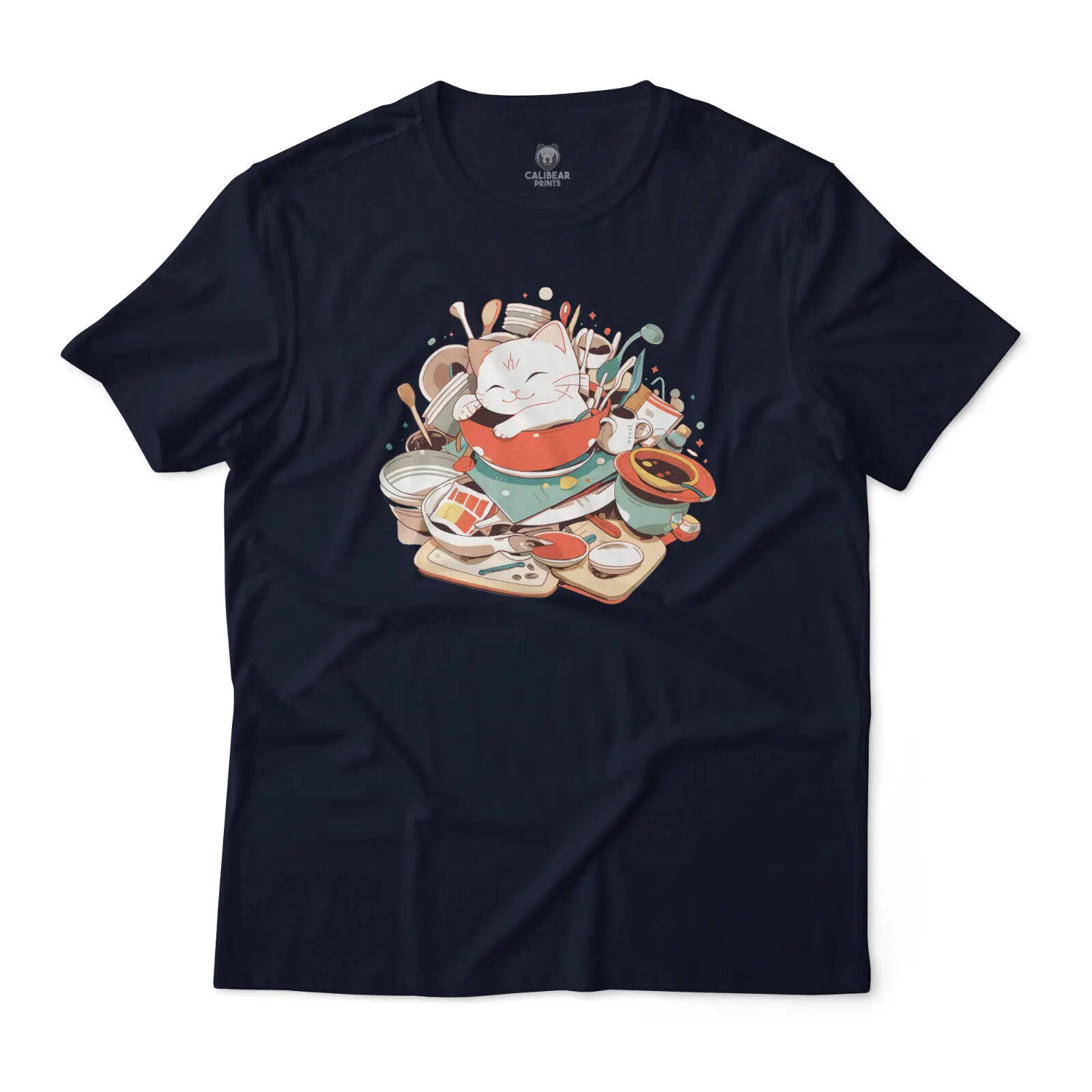 Cozy Cat Café Artistic T-Shirt Crew neck Graphic Tee