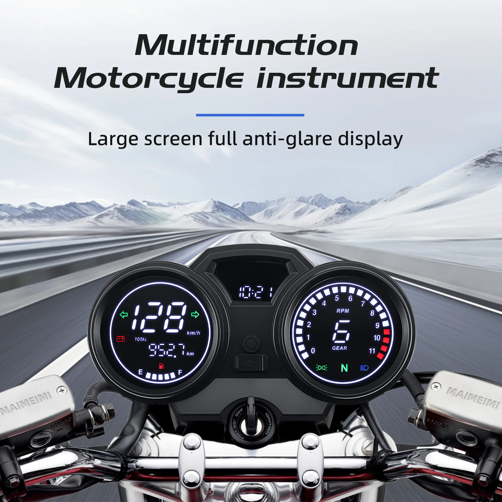 Motorcycle Digital Board Universal LCD Odometer Speedometer Meter Instrument Moto Dashboard Hour Counter Tachometer with Gear
