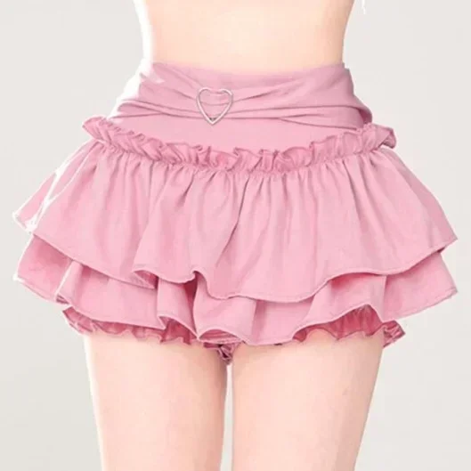 2025 Black Pink Fairycore Women Kawaii Mini Skirt Lolita Ruffle Pleated Skirts Cute Y2k A-line Cake Safety Short Faldas Female