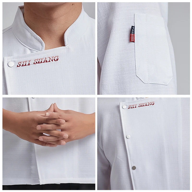 Chaqueta de Chef de manga larga para servicio de alimentos, uniforme de cocina profesional para restaurante, Hotel, abrigo de cocinero blanco y negro, monos de camarero de panadería