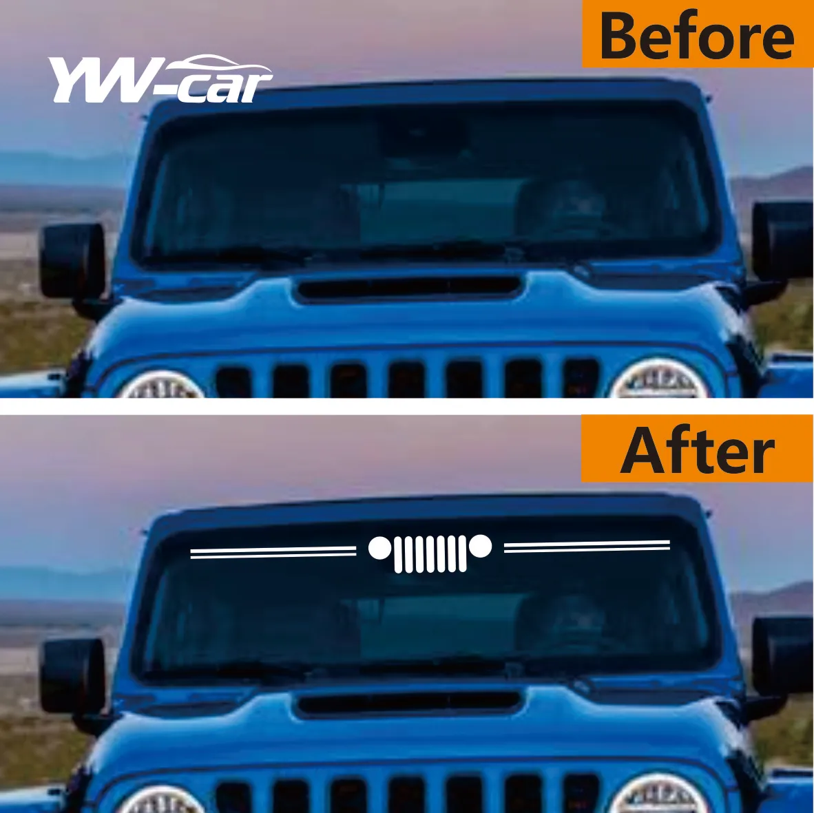 Reflective Grill Graphics Vinyl Decal Car Front Windshield Windscreen Window Sticker For Jeep Wrangler JK JL Gladiator Renegade