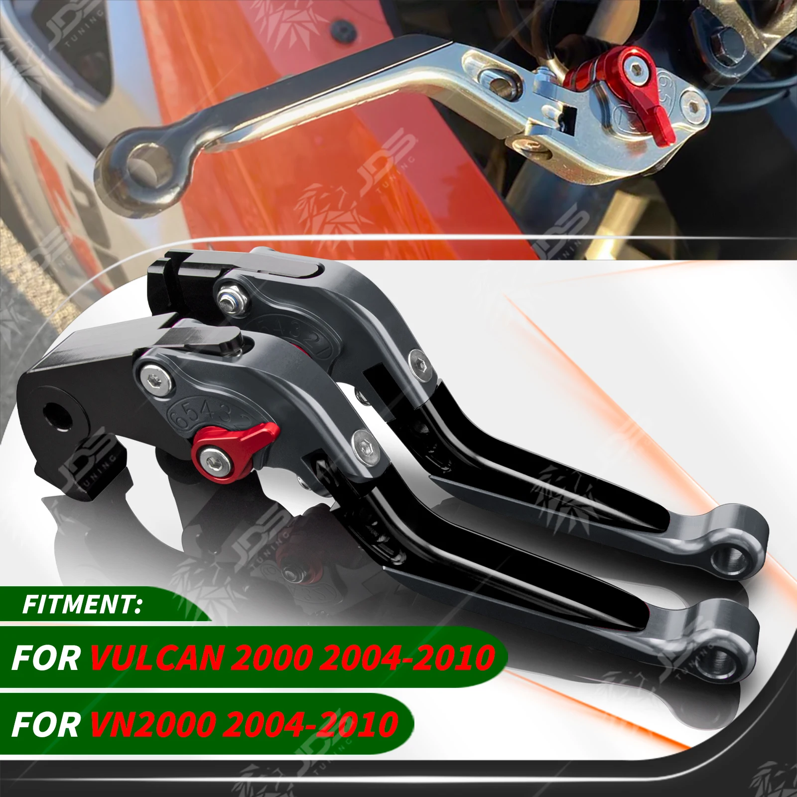 JDSTUNING Para Kawasaki VULCAN 2000/VN2000/BASE/CLASSIC/LT 2004-2010 Juego de Palancas de Embrague y Freno, Palancas Plegables, Repuestos