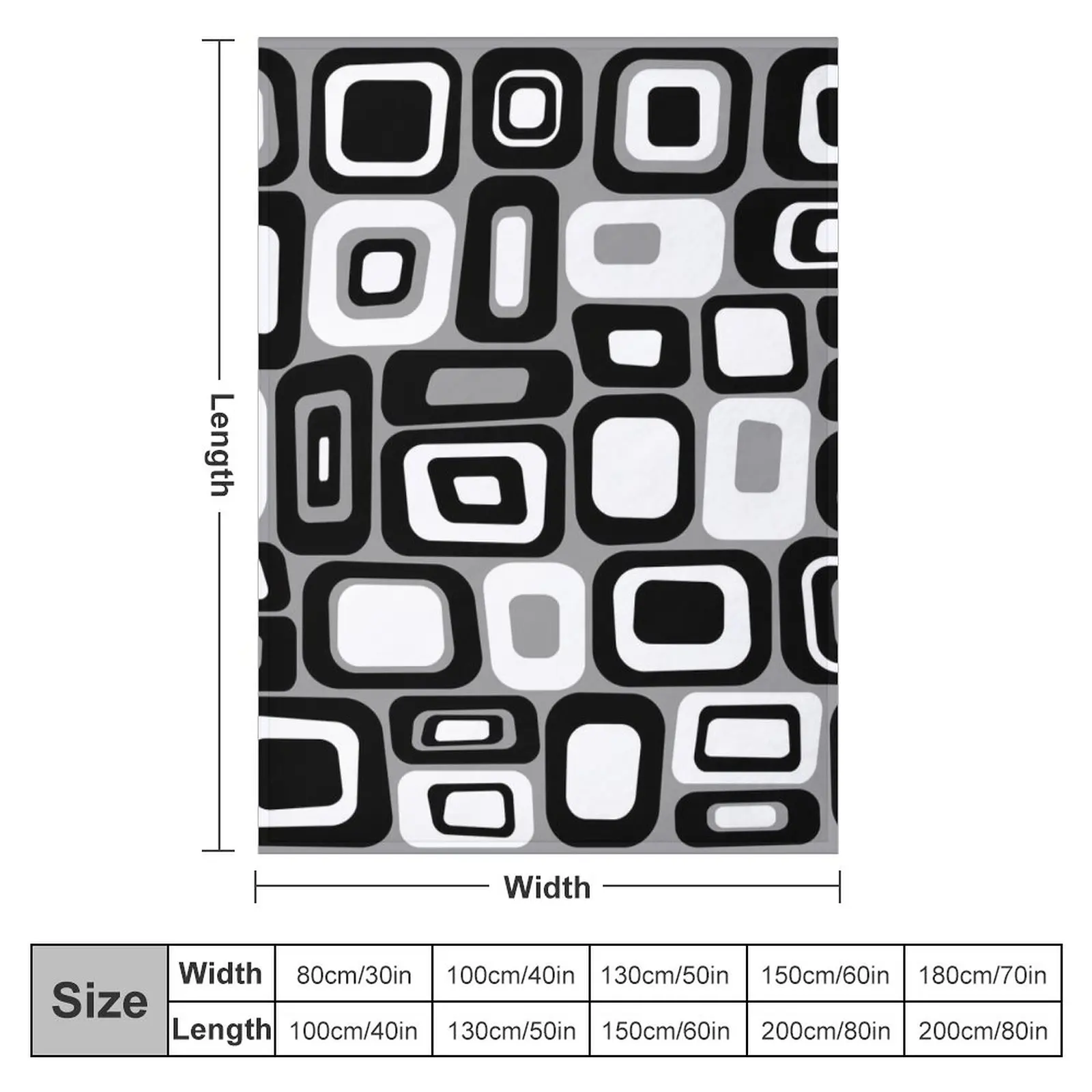 Gray, Black and White Modern Retro Geometric Mid Century Design Throw Blanket Sofa Quilt Warm Blanket For Sofa