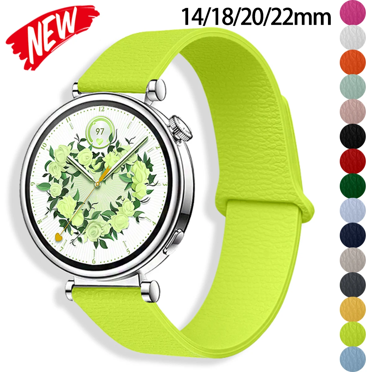 14/18/20/22mm Universal Band for Samsung Galaxy 7/6/5/4 Magnetic Strap for Garmin Lychee Pattern Silicone Bracelet for Xiaomi