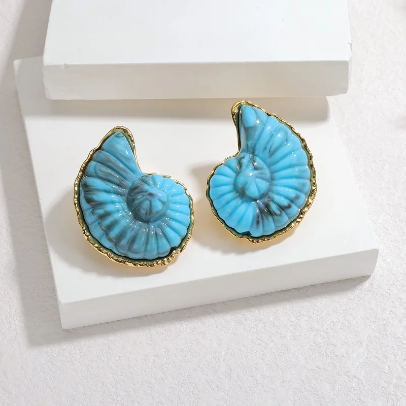 Afirstee Ocean Series 3 ألوان ذهبية اللون حافة شل محارة أقراط للنساء مجوهرات رائعة الفتيات الساحرة مسمار