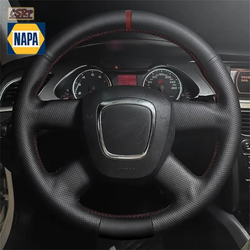 Car Steering Wheel Braid Cover Customized Anti-Slip Black For Audi A3 8P Sportback A4 B8 A5 8T A6 C6 A8 D3 Q5 8R Q7 4L 4-Spoke